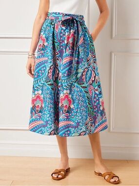 Talbots Poplin Fit & Flare Skirt in Paisley Botanical Print, New Size 3X